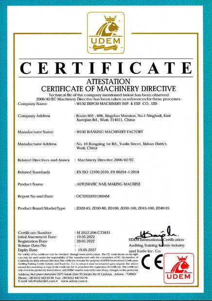 중국 Wuxi Tripod Machinery Imp. & Exp. Co., Ltd. 인증